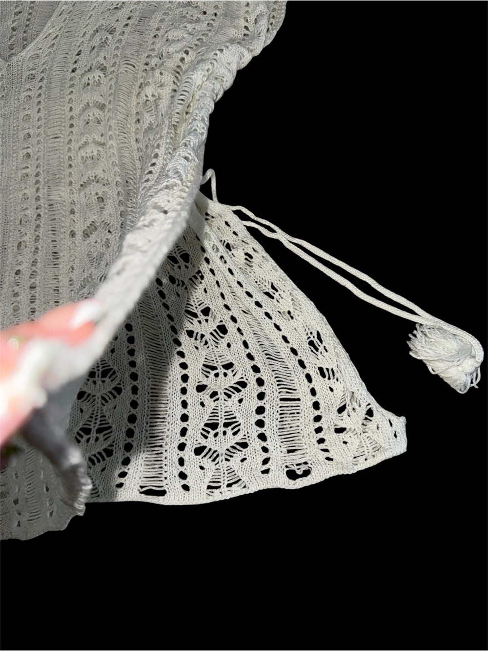 Crochet white V-Neck Tunic Cover-Up in - Picture 3 of 3